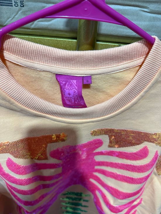 Queen of Sparkles Orange Skeleton Sweatshirt Size S *Damaged* - Picture 4 of 7